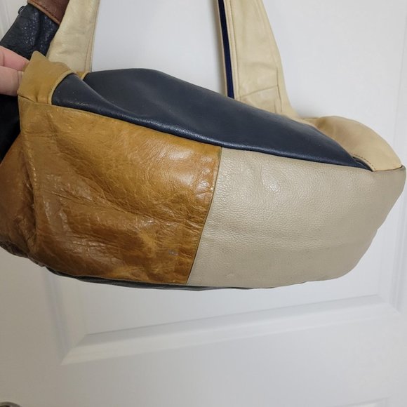 VTG Hobo Shoulder Bag Purse Multicolor Leather Color Block Hand Made In MEXICO - Picture 5 of 10